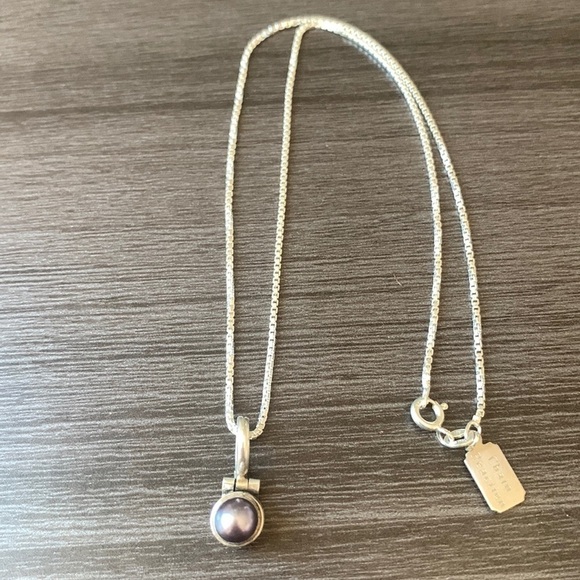 Freshwater‎ Pearl and Silver Filigree Pendant on Silver Box Chain Necklace 16” - Picture 7 of 10